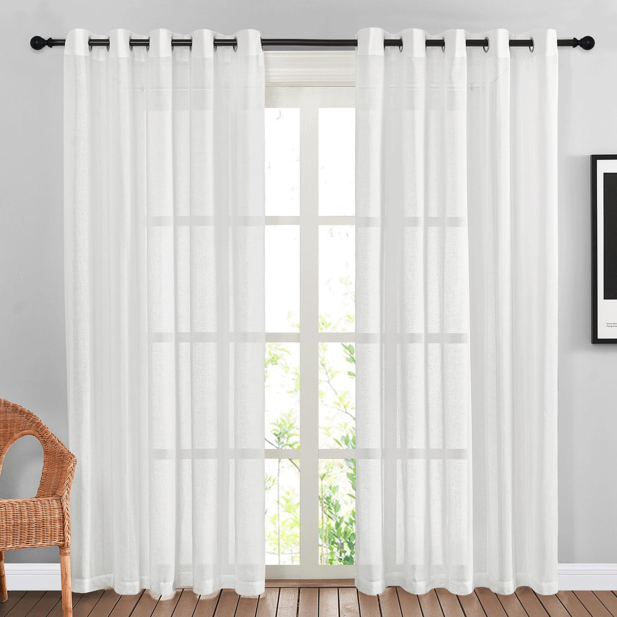 NICETOWN Semi Sheer Linen Ivory Curtains for Bedroom, W52xL84, 2 Panels
