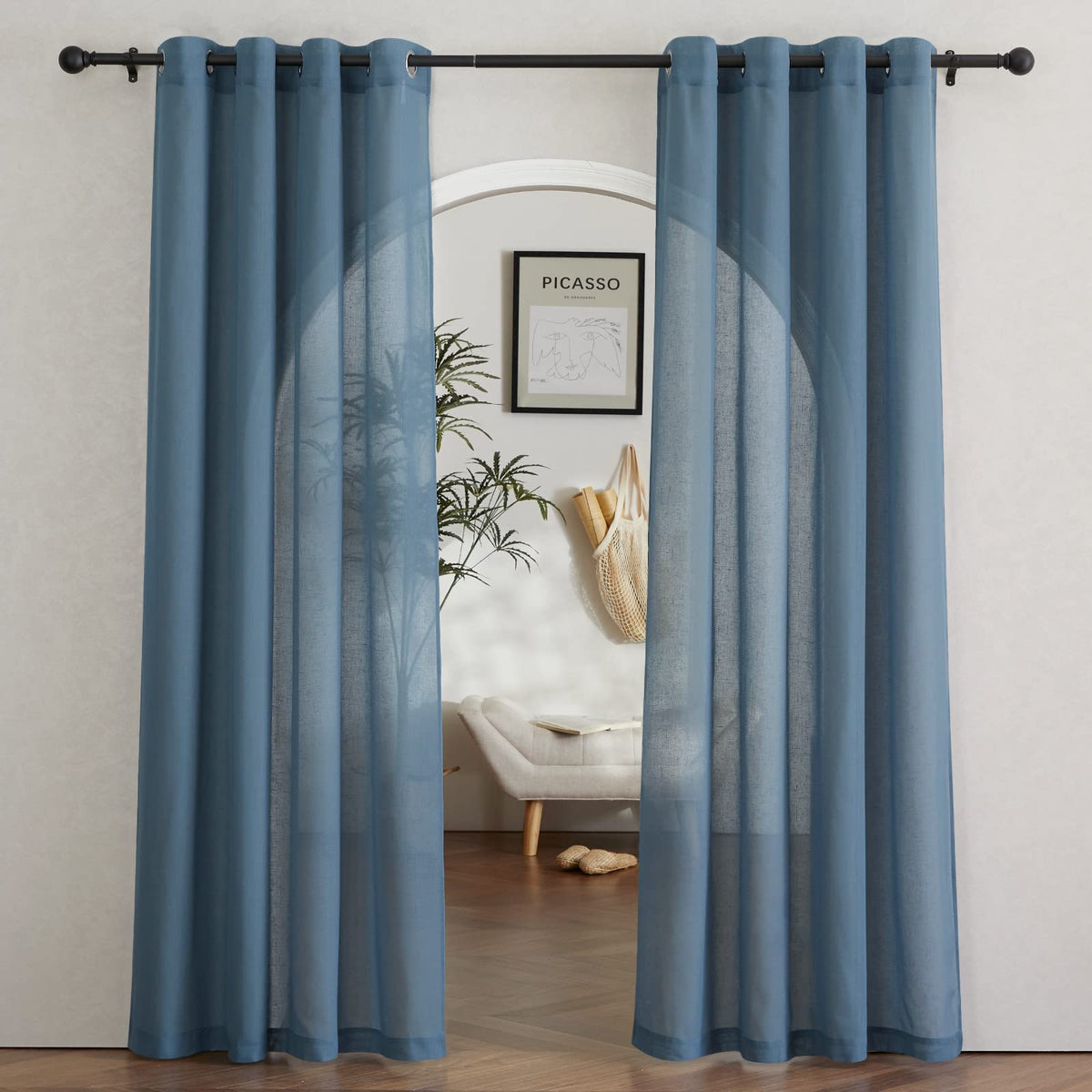 NICETOWN Semi Sheer Linen Ivory Curtains for Bedroom, W52xL84, 2 Panels