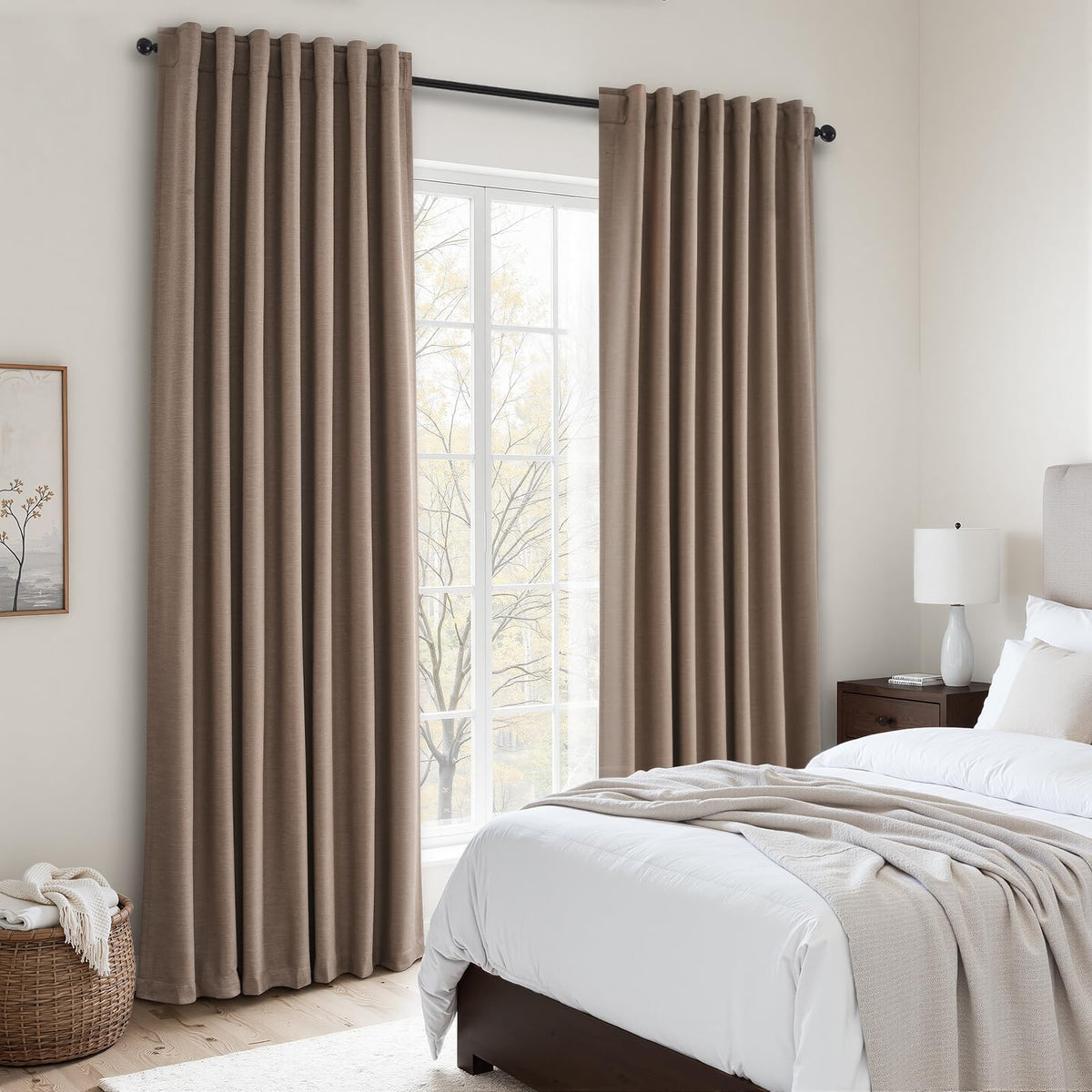 Topfinel Cream Linen Blackout Curtains 84 Inch Long for Bedroom Living Room, Ivory Pinch Pleat Back Tab Full Blackout Drapes Farmhouse Boho Curtains for Window, White Neutral Curtains 52" X 84" 7 FT