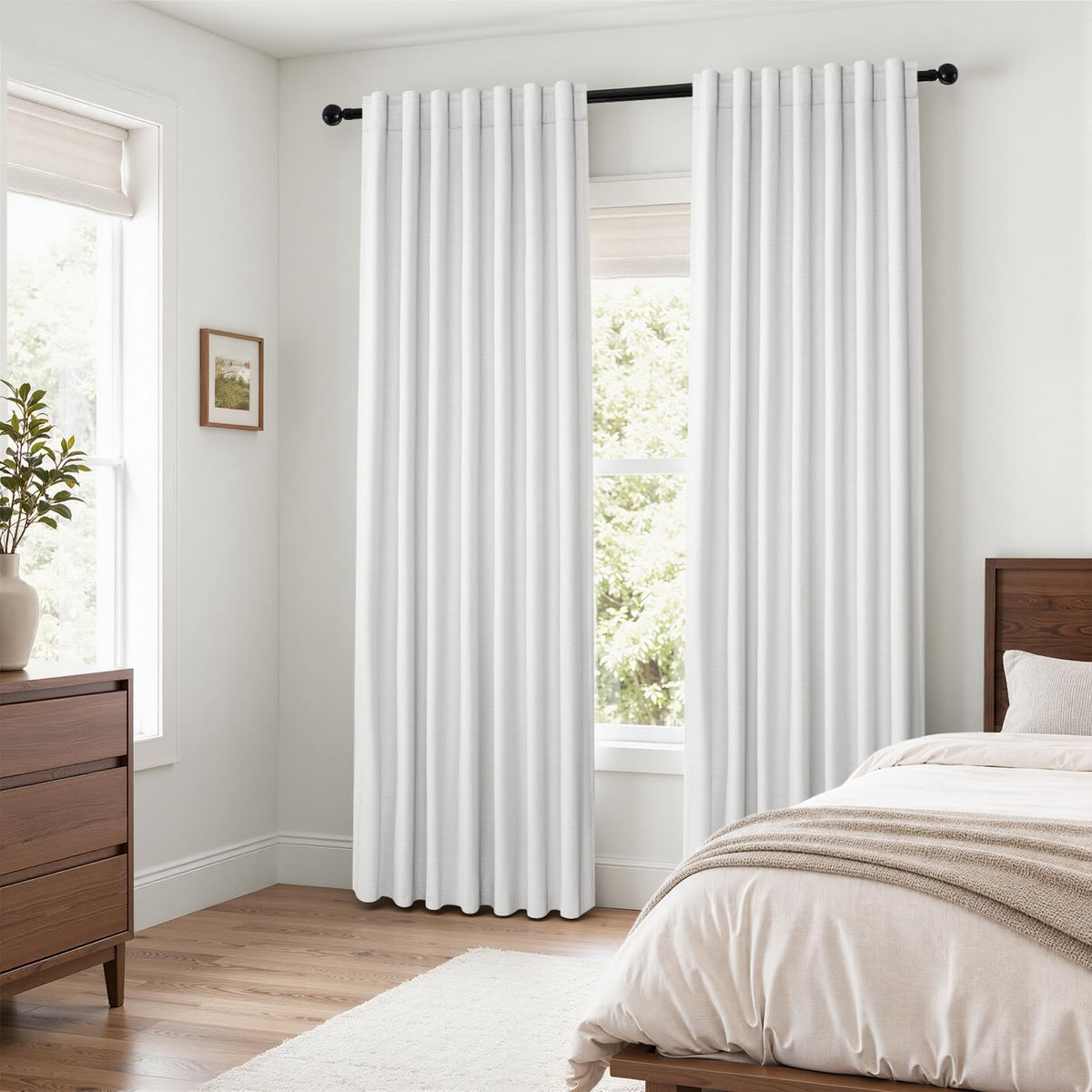 Topfinel Cream Linen Blackout Curtains 84 Inch Long for Bedroom Living Room, Ivory Pinch Pleat Back Tab Full Blackout Drapes Farmhouse Boho Curtains for Window, White Neutral Curtains 52" X 84" 7 FT