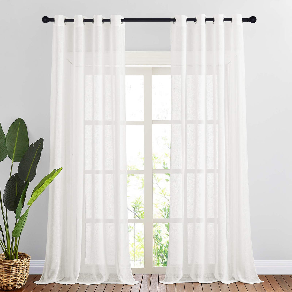 NICETOWN Semi Sheer Linen Ivory Curtains for Bedroom, W52xL84, 2 Panels