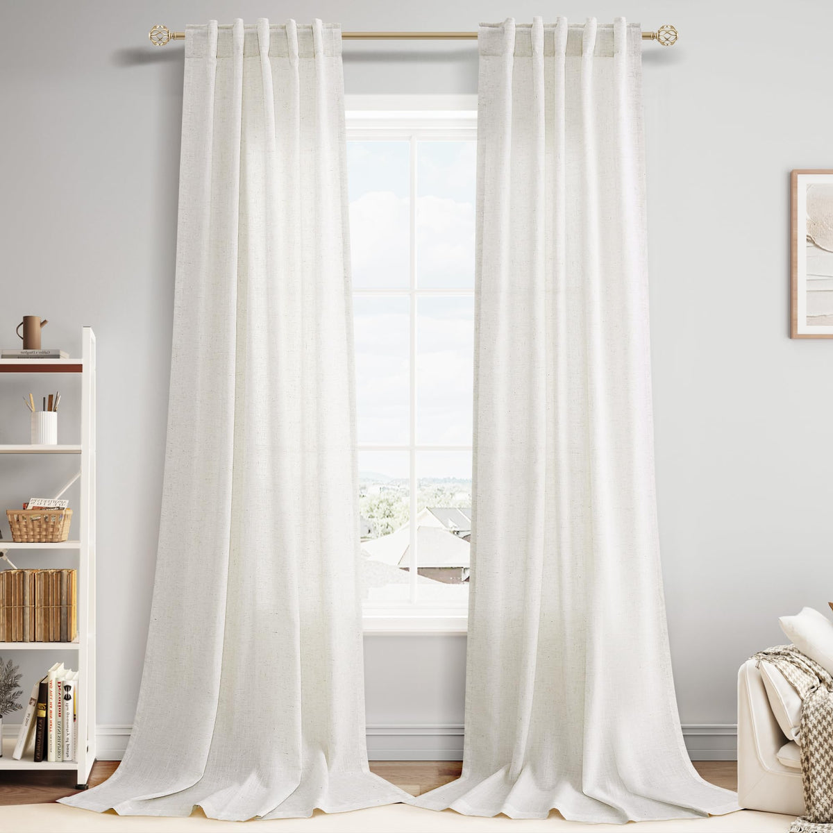 Nanspring Linen Kitchen Window Curtains Over Sink for Cafe 36x36 Inch Cream