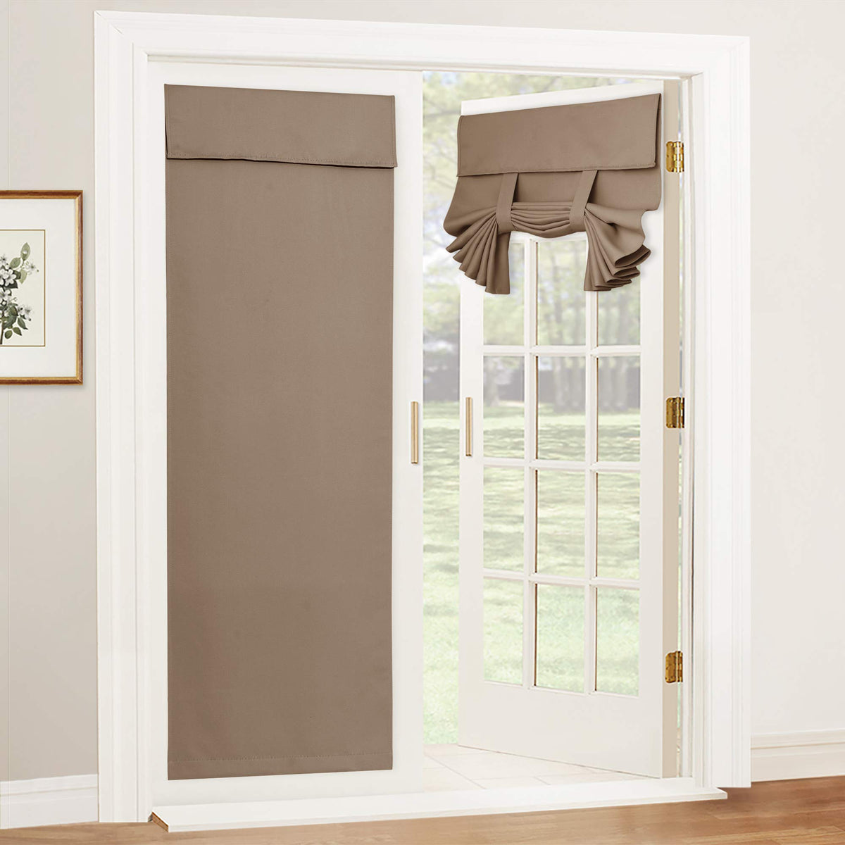 RYB HOME Blackout French Door Curtain, No Drill, W26 x L69, Black, 1 Panel