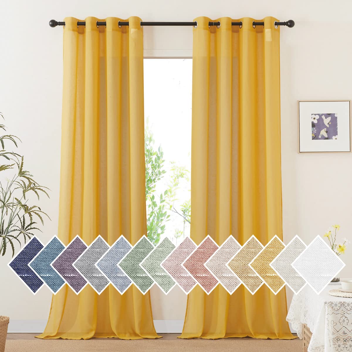 NICETOWN Semi Sheer Linen Ivory Curtains for Bedroom, W52xL84, 2 Panels