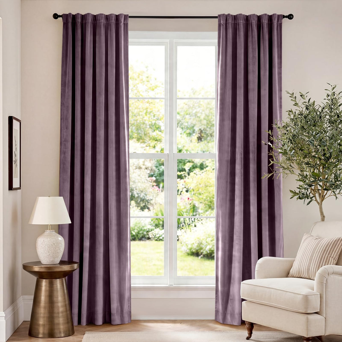 Lazzzy Blackout Curtains Thermal Insulated Curtains Room Window Drapes Super Soft Luxury Curtains for Living Room Bedroom Rod Pocket 2 Panels, 96 Inch Lined | Beige