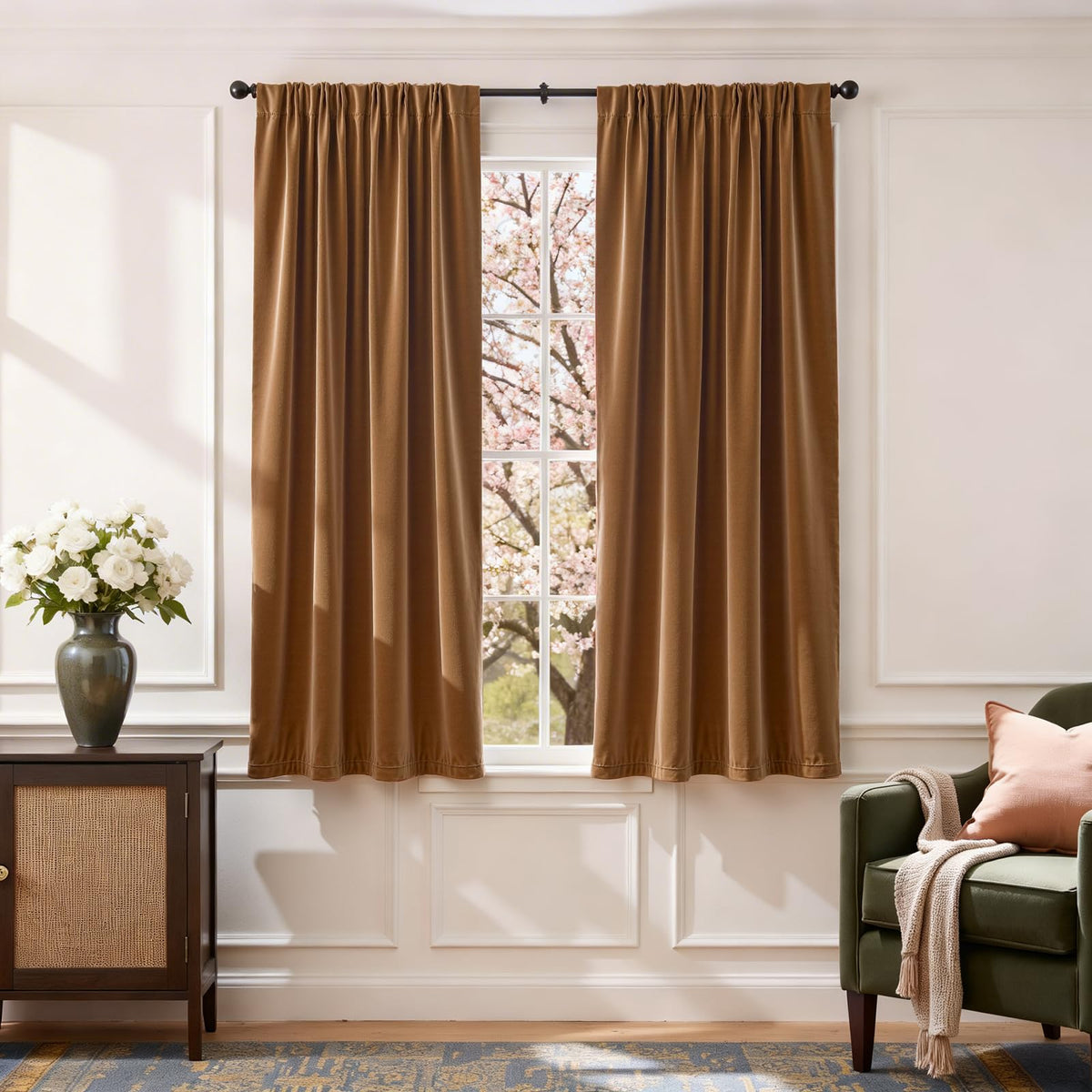 Lazzzy Blackout Curtains Thermal Insulated Curtains Room Window Drapes Super Soft Luxury Curtains for Living Room Bedroom Rod Pocket 2 Panels, 96 Inch Lined | Beige