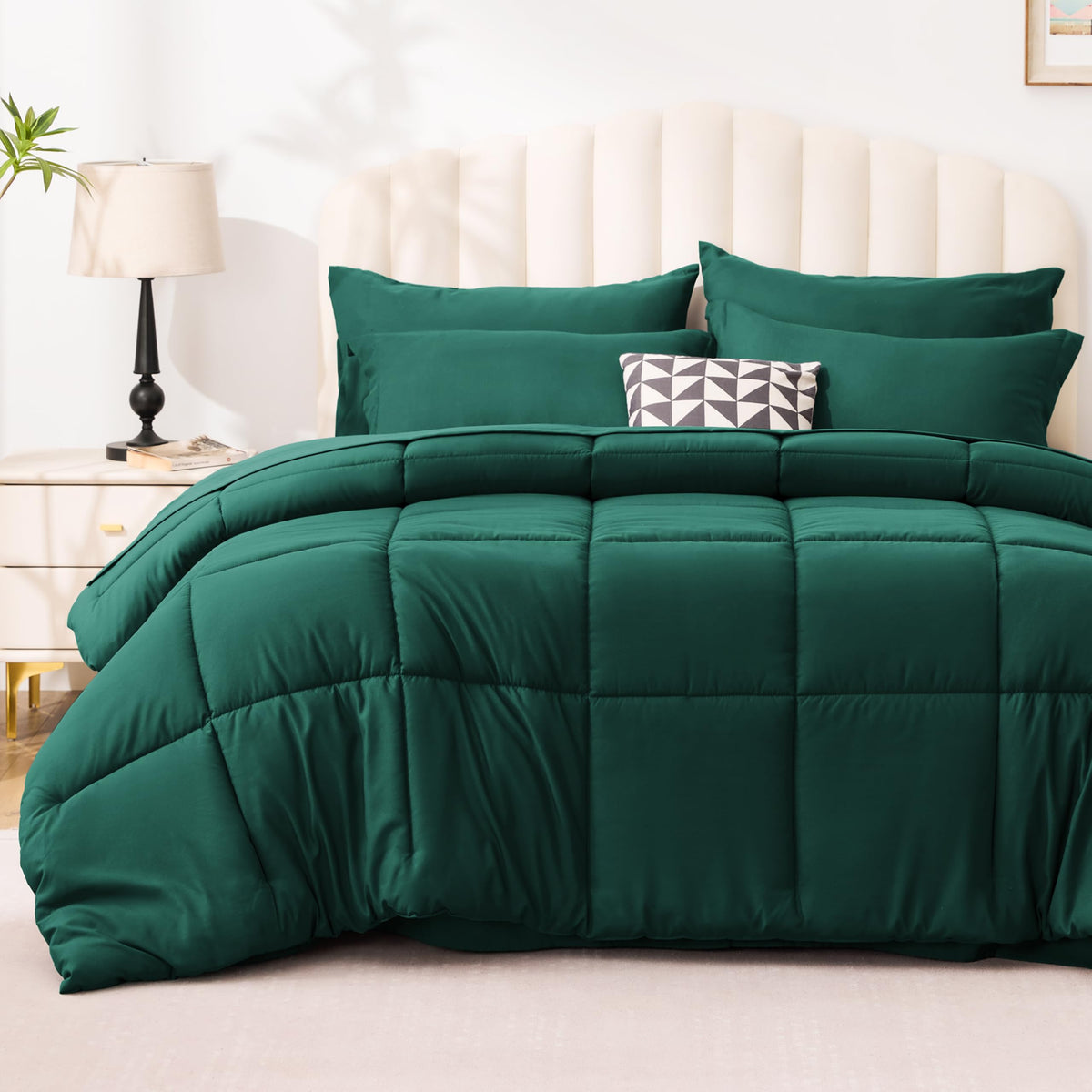 Love's cabin Queen Comforter Set, 7 Pieces Bed in a Bag, Black