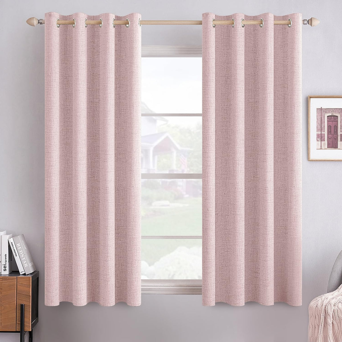 MIULEE 100% Blackout Linen Curtains for Bedroom 52x90 Inches Natural Beige