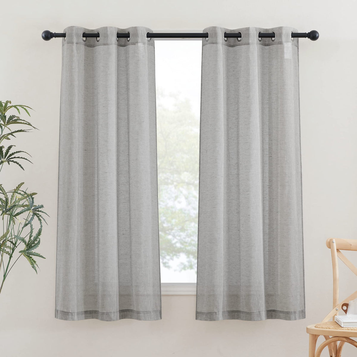NICETOWN Semi Sheer Linen Ivory Curtains for Bedroom, W52xL84, 2 Panels