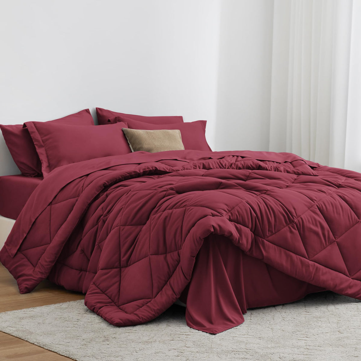 Love's cabin Queen Comforter Set, 7 Pieces Bed in a Bag, Black