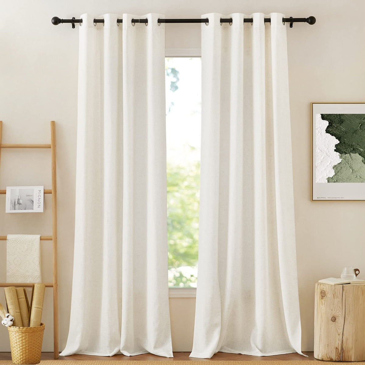 NICETOWN Semi Sheer Linen Ivory Curtains for Bedroom, W52xL84, 2 Panels
