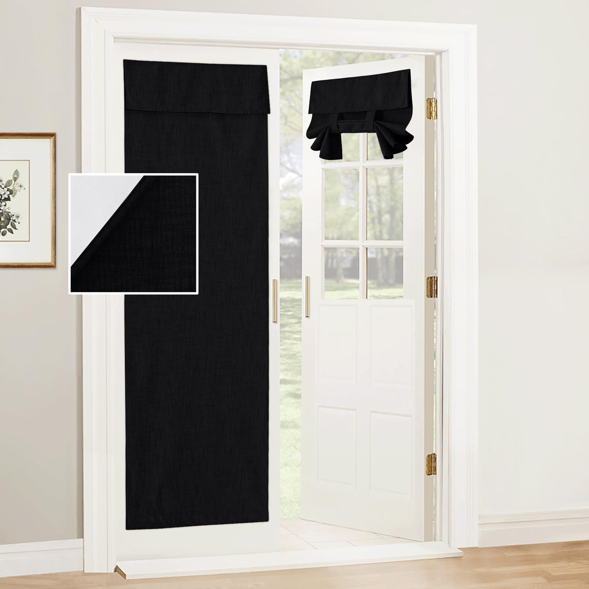 RYB HOME Blackout French Door Curtain, No Drill, W26 x L69, Black, 1 Panel
