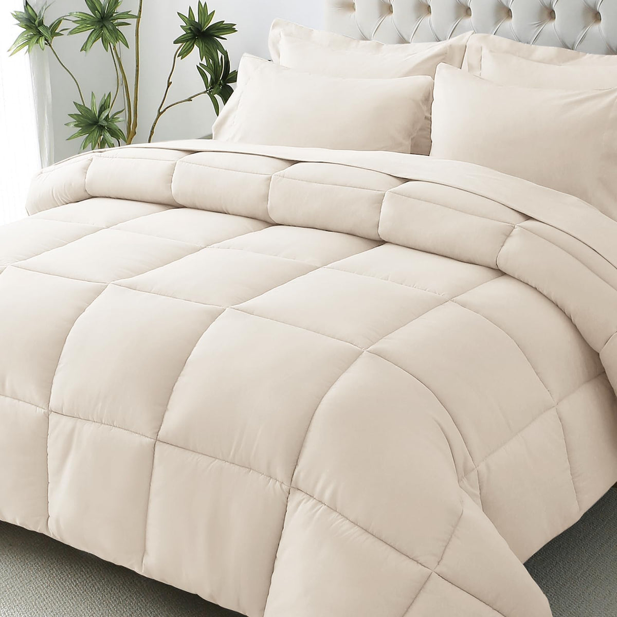 JOLLYVOGUE Full Comforter Set, Ultra-Soft Bed in a Bag Full Size 7 Pieces, Oeko-TEX Certified Bedding Set with Down Alternative Comforter, Sheets, Pillowcases & Shams, Black