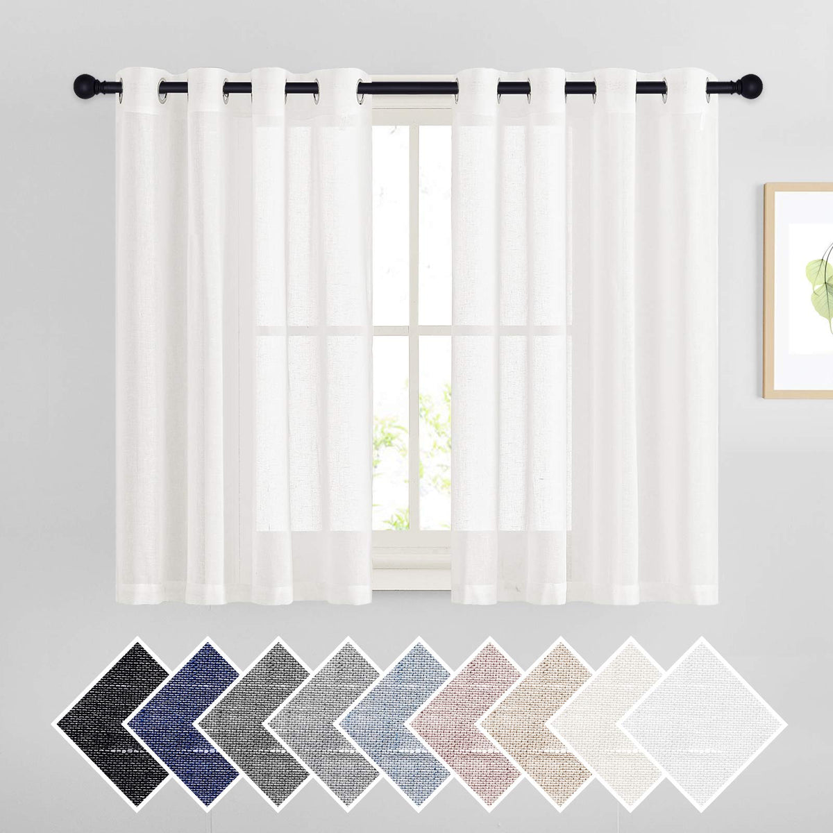 NICETOWN Semi Sheer Linen Ivory Curtains for Bedroom, W52xL84, 2 Panels