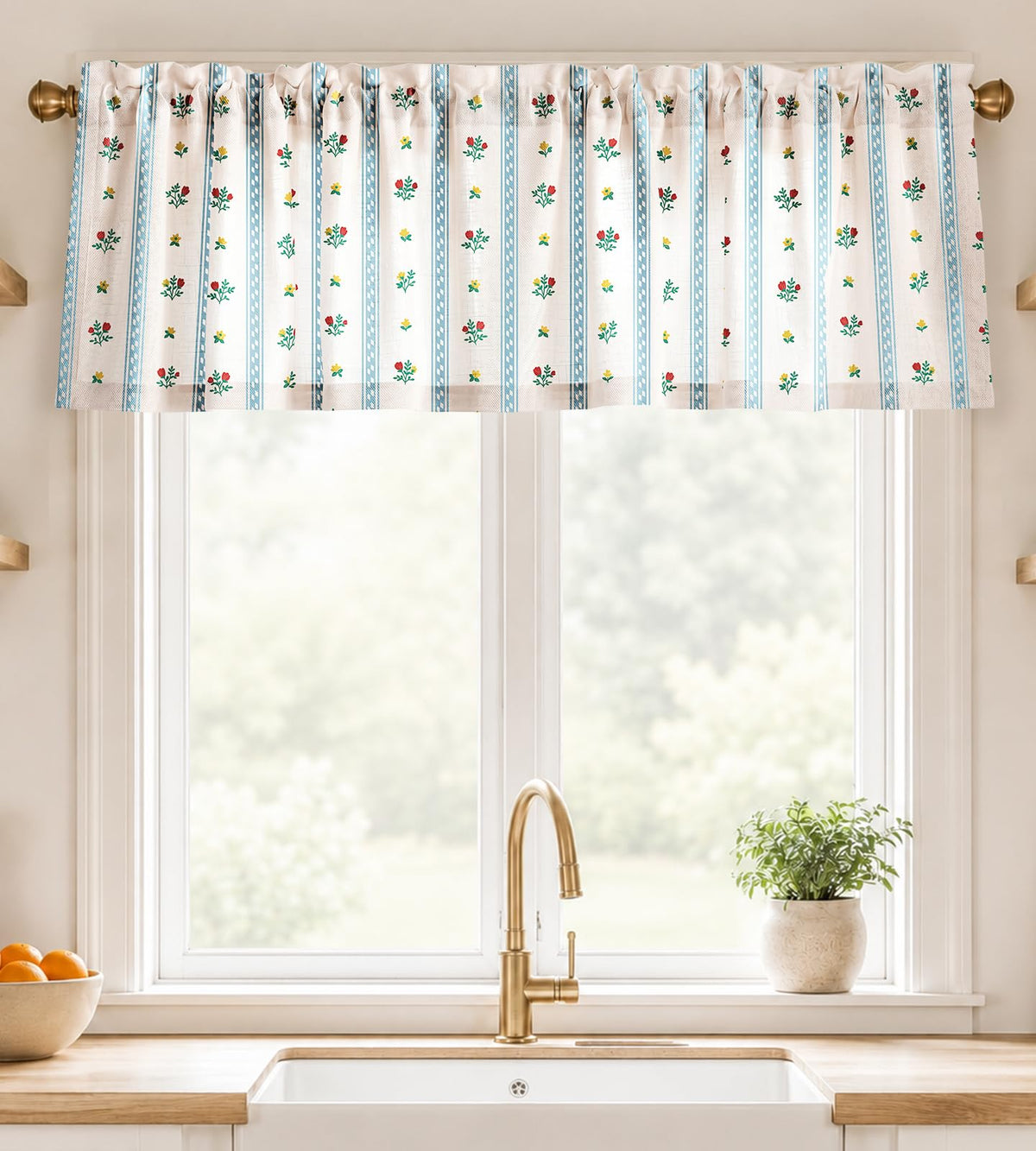 Miss Adola 36 Inch Length Kitchen Tier Curtains Pumpkin Leaf Cafe Curtains