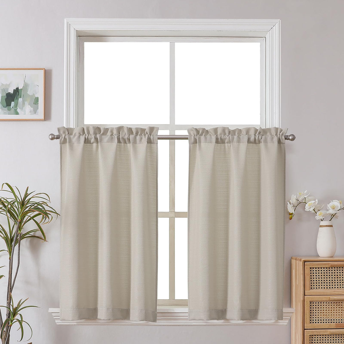 Chyhomenyc 2 Panels White Kitchen Curtains 36 Inch Length Tier Curtain