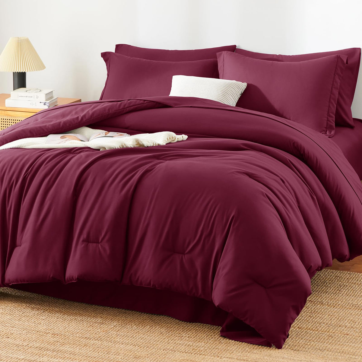 HIMEET Queen Comforter Set, 7-Piece Point-Quilted Bed in a Bag Dark Grey