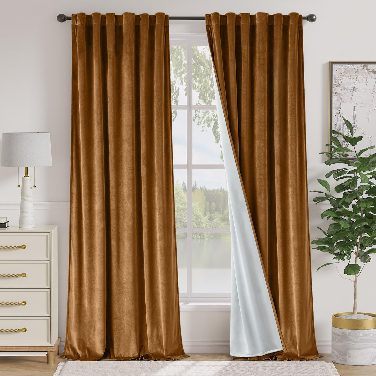 Lazzzy Blackout Curtains Thermal Insulated Curtains Room Window Drapes Super Soft Luxury Curtains for Living Room Bedroom Rod Pocket 2 Panels, 96 Inch Lined | Beige