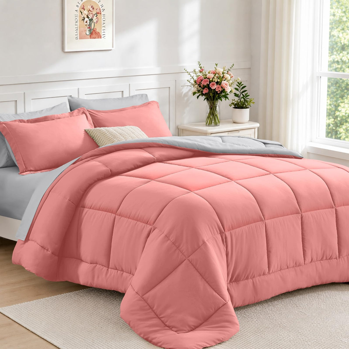 FUANNA Queen Comforter Set 7 Pieces, Reversible Bed Set, Soft Bed in a Bag