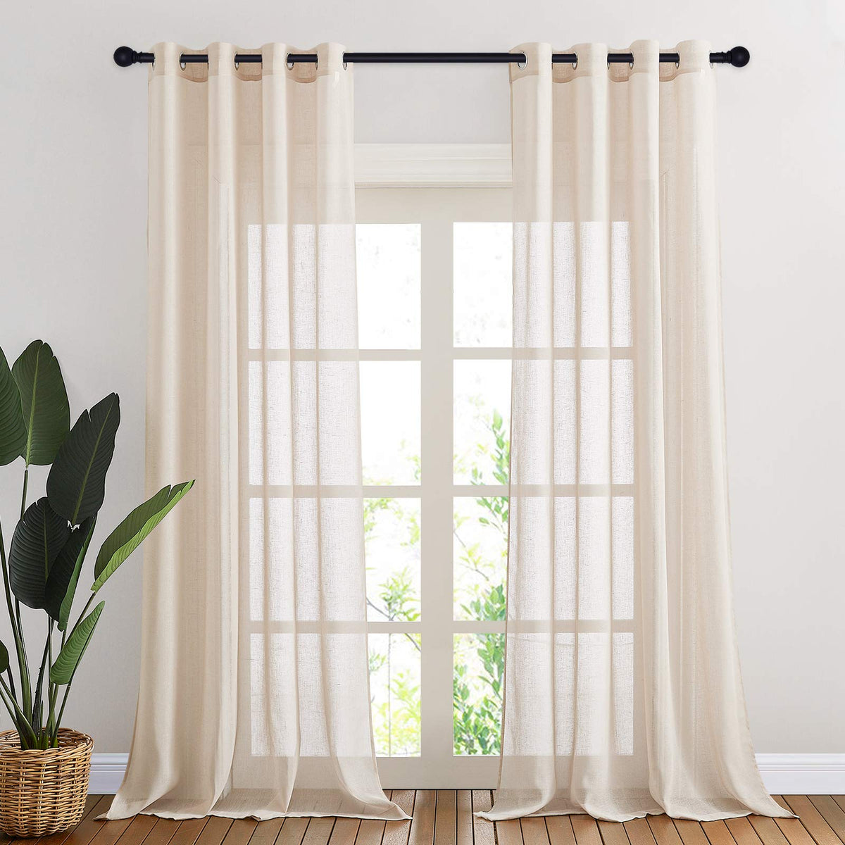 NICETOWN Semi Sheer Linen Ivory Curtains for Bedroom, W52xL84, 2 Panels
