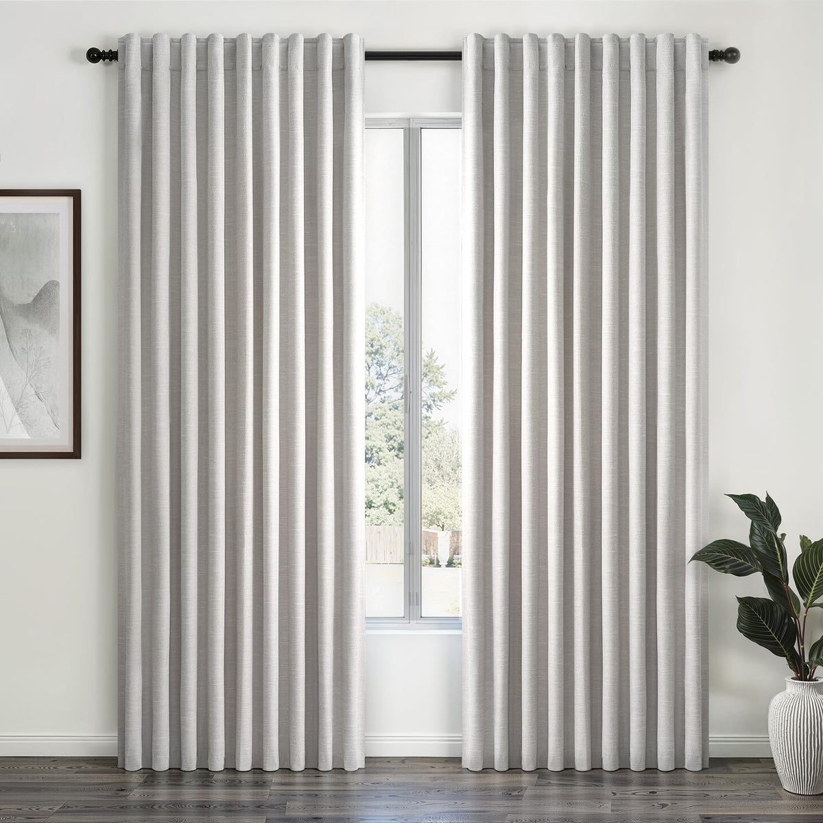 Topfinel Cream Linen Blackout Curtains 84 Inch Long for Bedroom Living Room, Ivory Pinch Pleat Back Tab Full Blackout Drapes Farmhouse Boho Curtains for Window, White Neutral Curtains 52" X 84" 7 FT