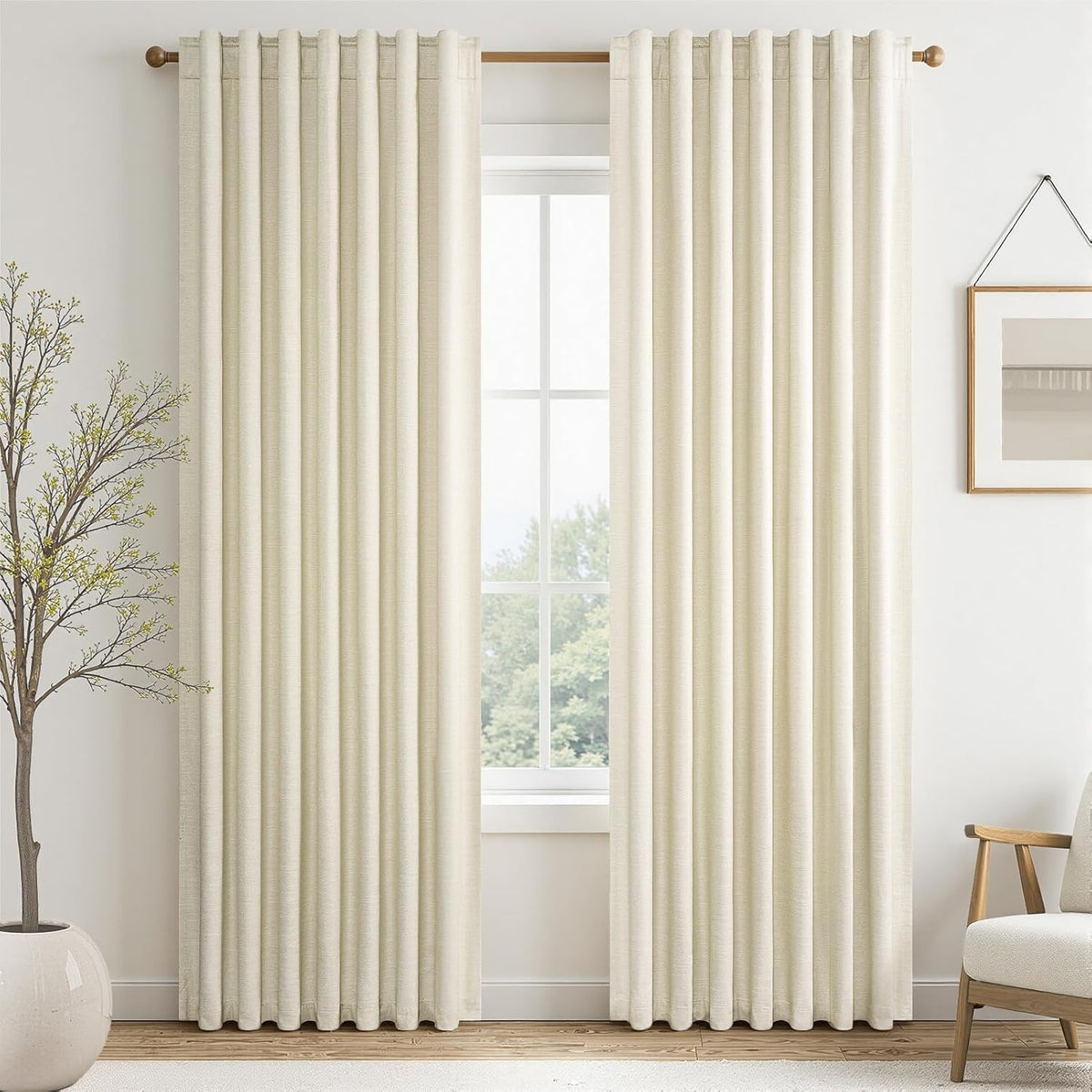 Topfinel Cream Linen Blackout Curtains 84 Inch Long for Bedroom Living Room, Ivory Pinch Pleat Back Tab Full Blackout Drapes Farmhouse Boho Curtains for Window, White Neutral Curtains 52" X 84" 7 FT
