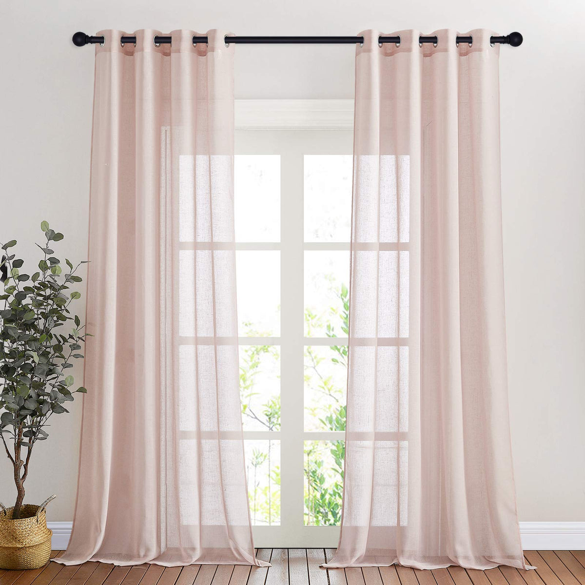 NICETOWN Semi Sheer Linen Ivory Curtains for Bedroom, W52xL84, 2 Panels