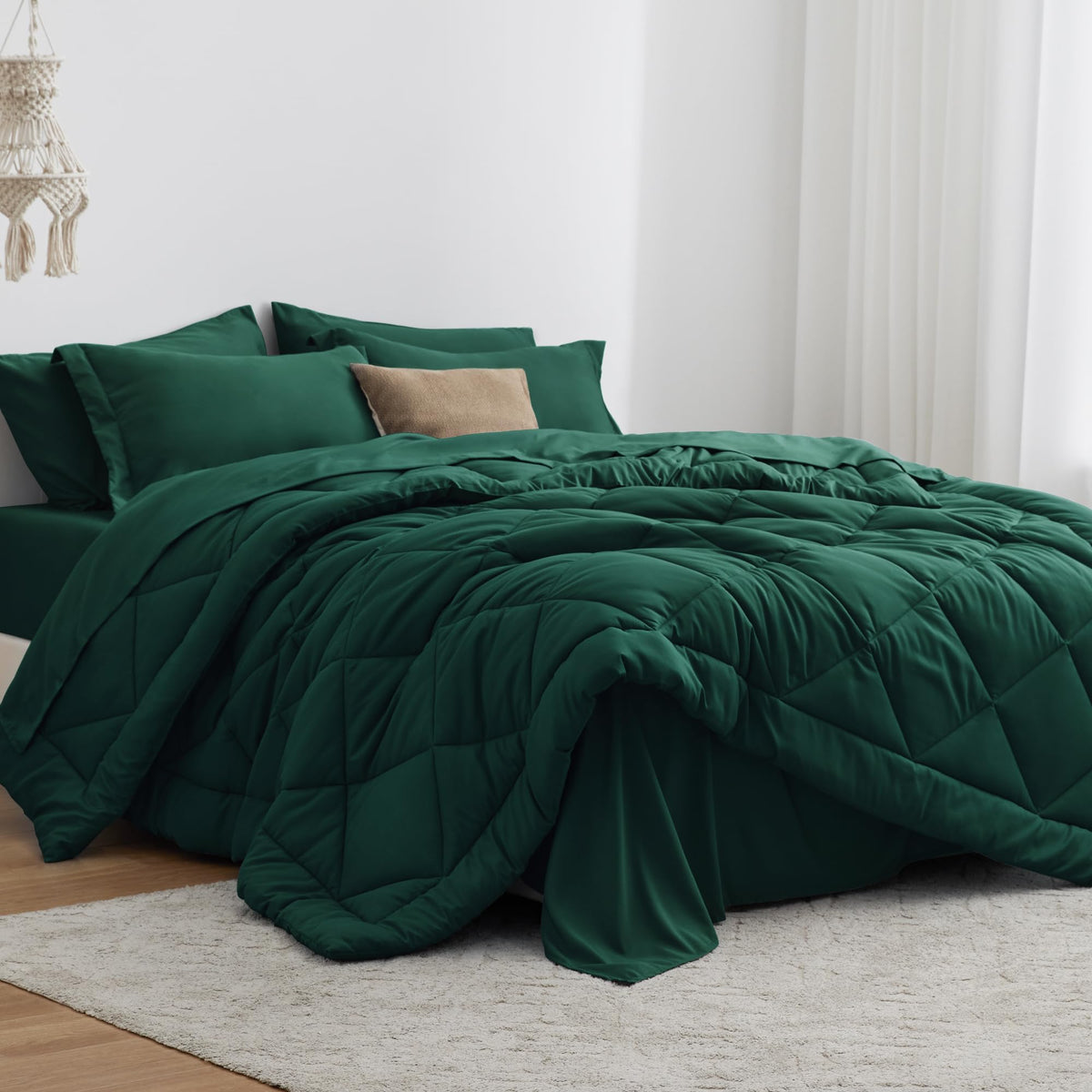 Love's cabin Queen Comforter Set, 7 Pieces Bed in a Bag, Black