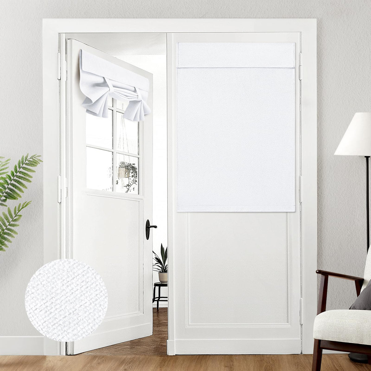 HOMEIDEAS 100% Blackout Linen Door Curtains for French Door 26x68 Inch