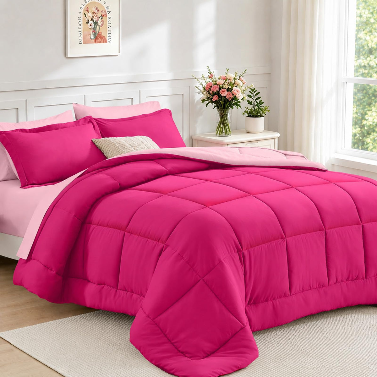 FUANNA Queen Comforter Set 7 Pieces, Reversible Bed Set, Soft Bed in a Bag