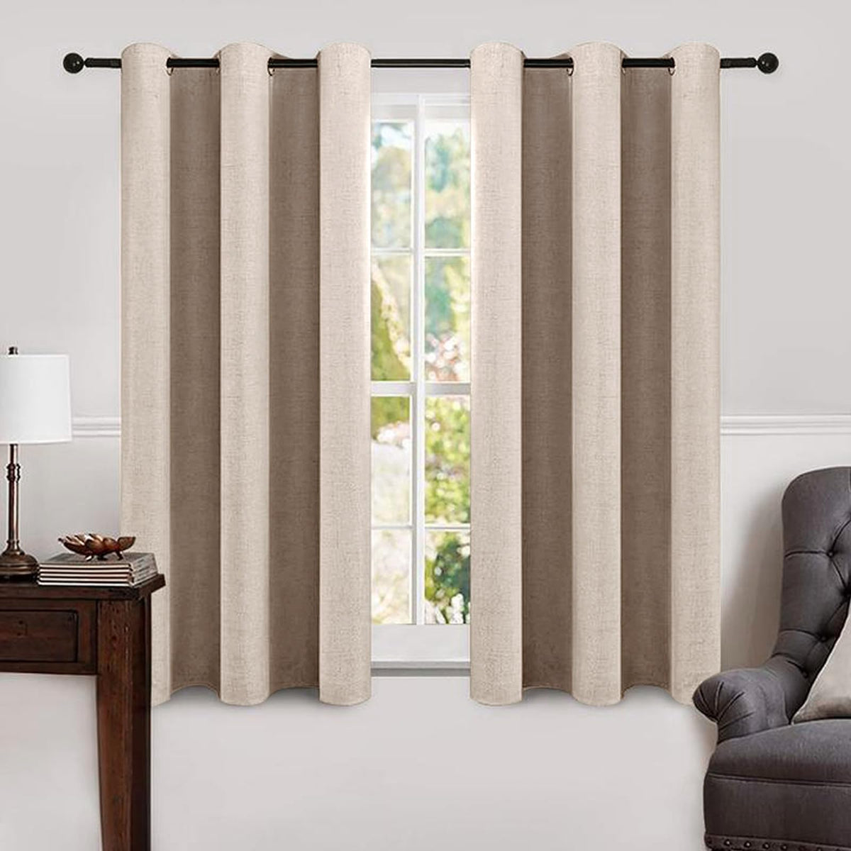 MIULEE 100% Blackout Linen Curtains for Bedroom 52x90 Inches Natural Beige