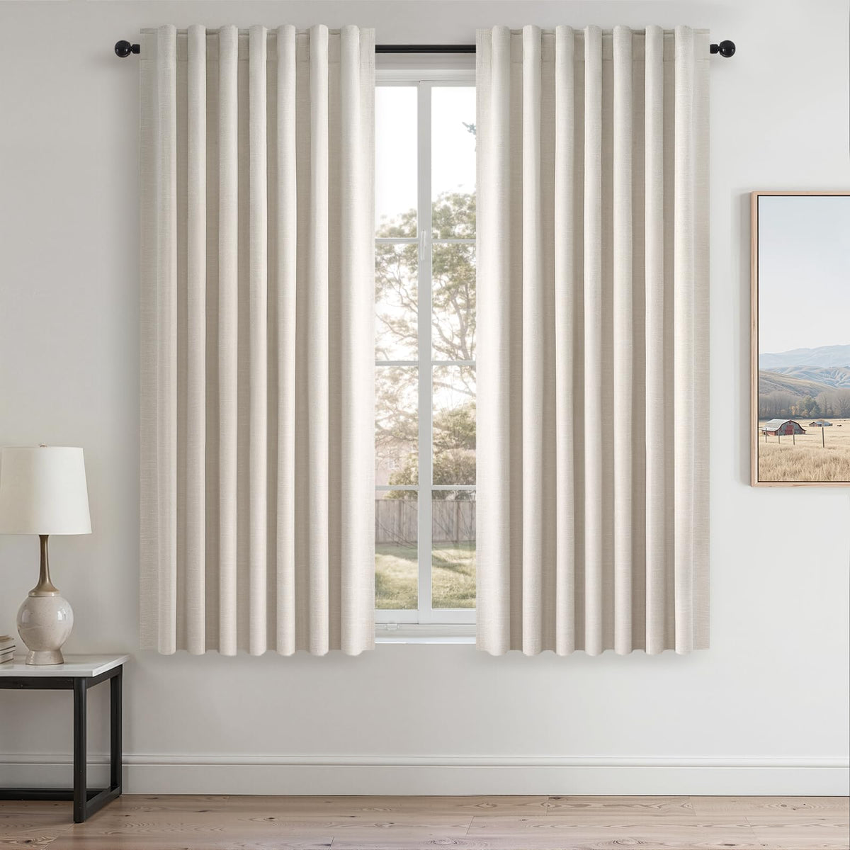 Topfinel Cream Linen Blackout Curtains 84 Inch Long for Bedroom Living Room, Ivory Pinch Pleat Back Tab Full Blackout Drapes Farmhouse Boho Curtains for Window, White Neutral Curtains 52" X 84" 7 FT