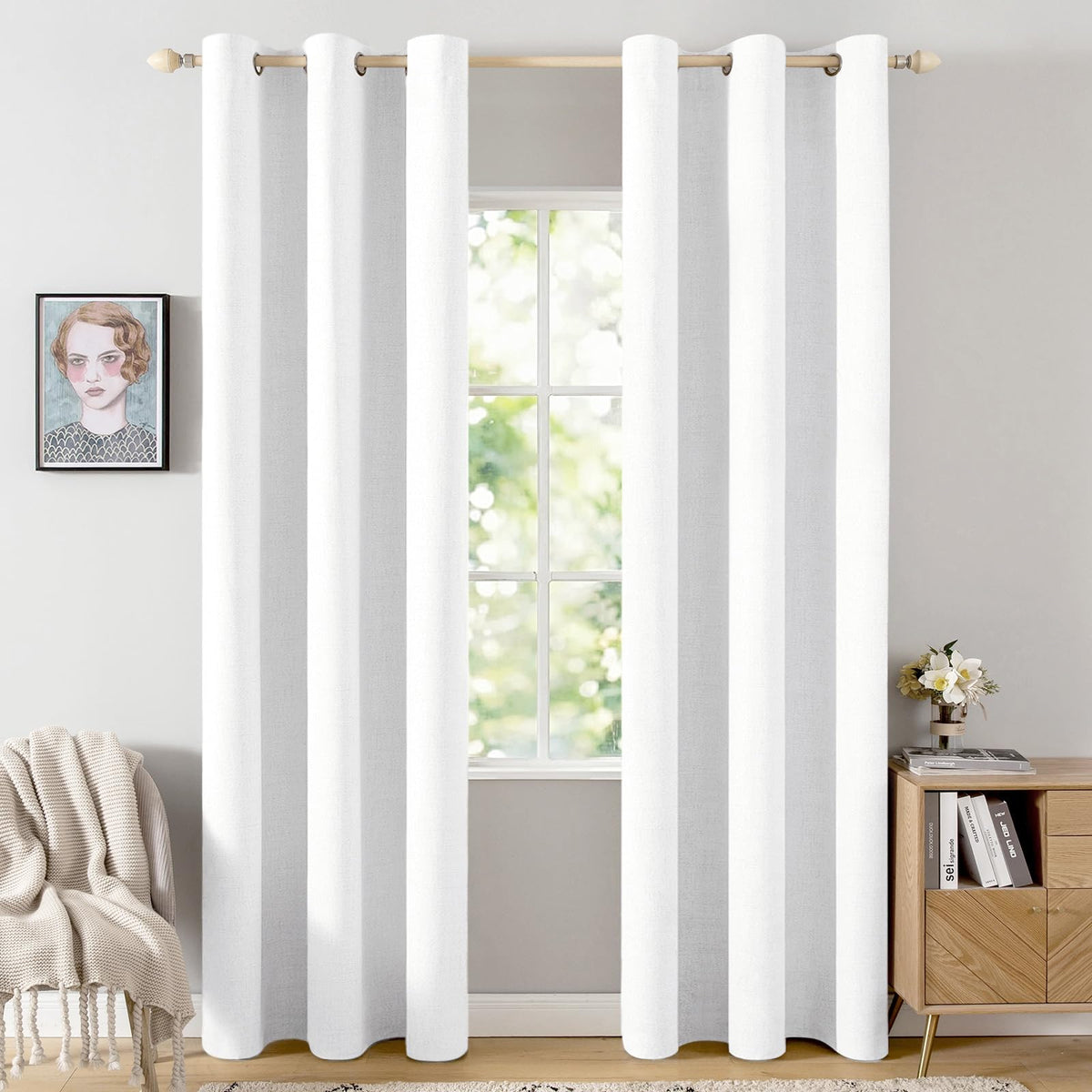 MIULEE 100% Blackout Linen Curtains for Bedroom 52x84 Inches Natural Beige