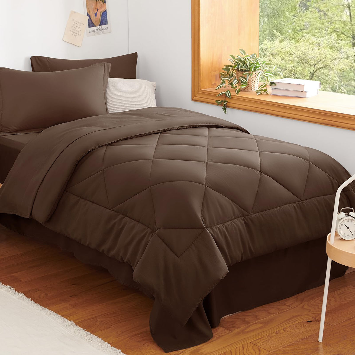 CozyLux Full Comforter Set 82"x86" Burgundy - 7 Piece Bed in a Bag