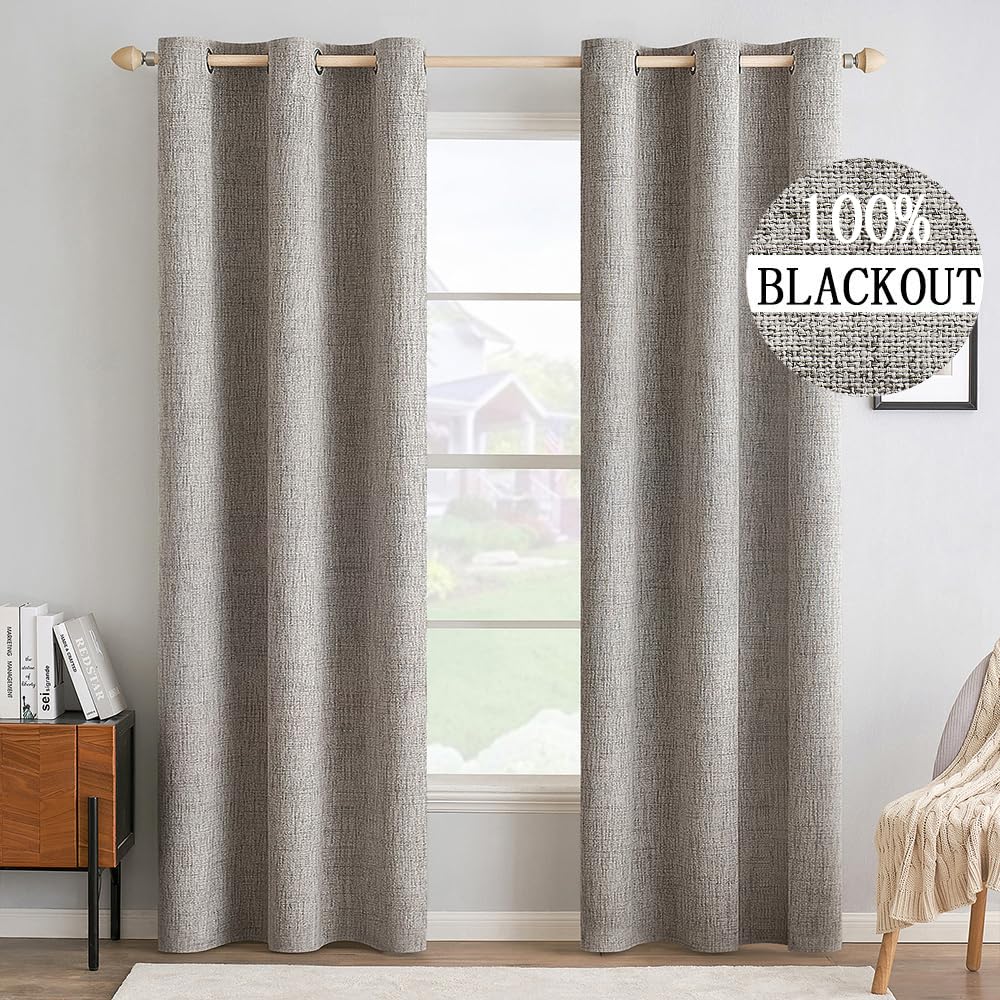 MIULEE 100% Blackout Linen Curtains for Bedroom 52x90 Inches Natural Beige