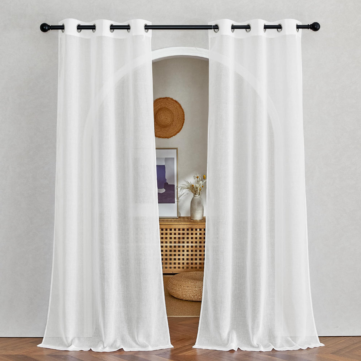 NICETOWN Semi Sheer Linen Ivory Curtains for Bedroom, W52xL84, 2 Panels