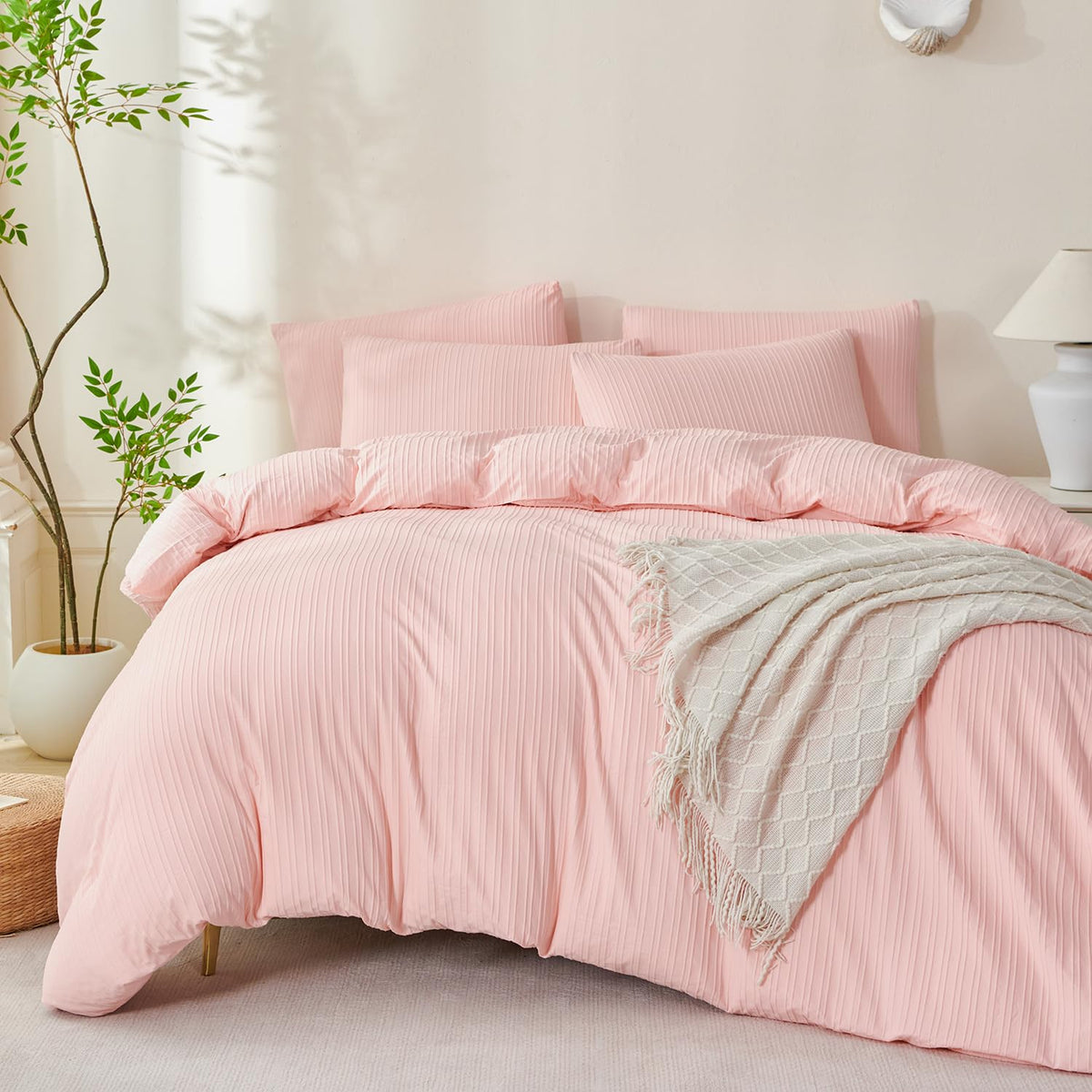 Comforter Queen Set Grid Black 100% Soft Washed Microfiber Jacquard 3 Pieces Grid Bedding Sets Grey White Comforter Queen for All Seasons and 2 Pillowcases Comfort Breathable