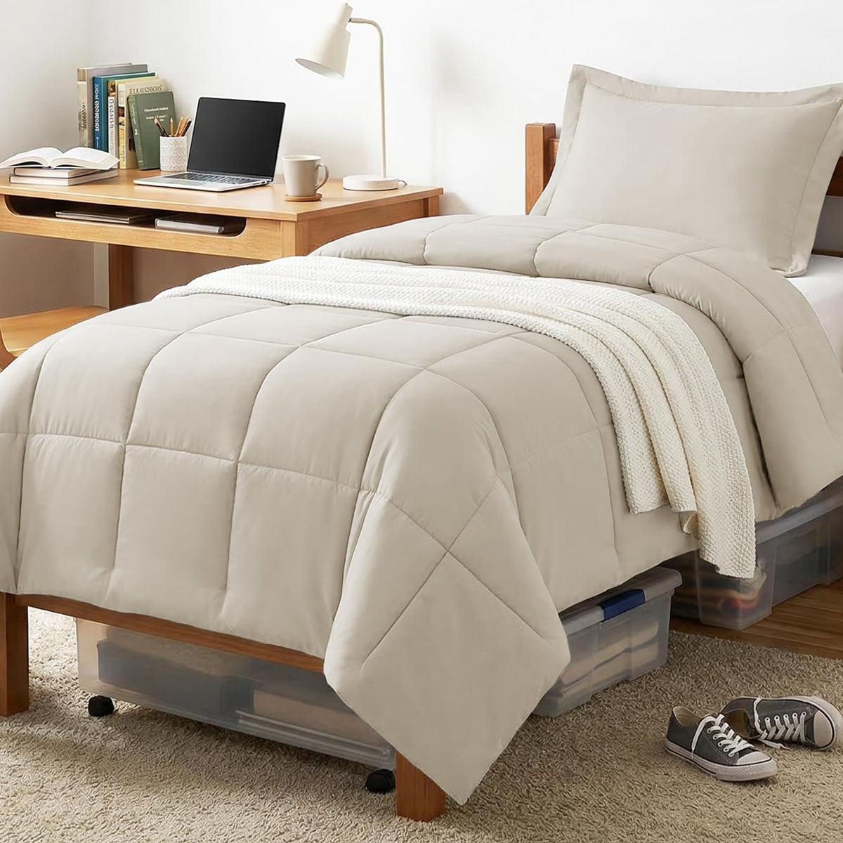 CozyLux Queen Comforter Set, 3-Piece Box-Stitched, Black
