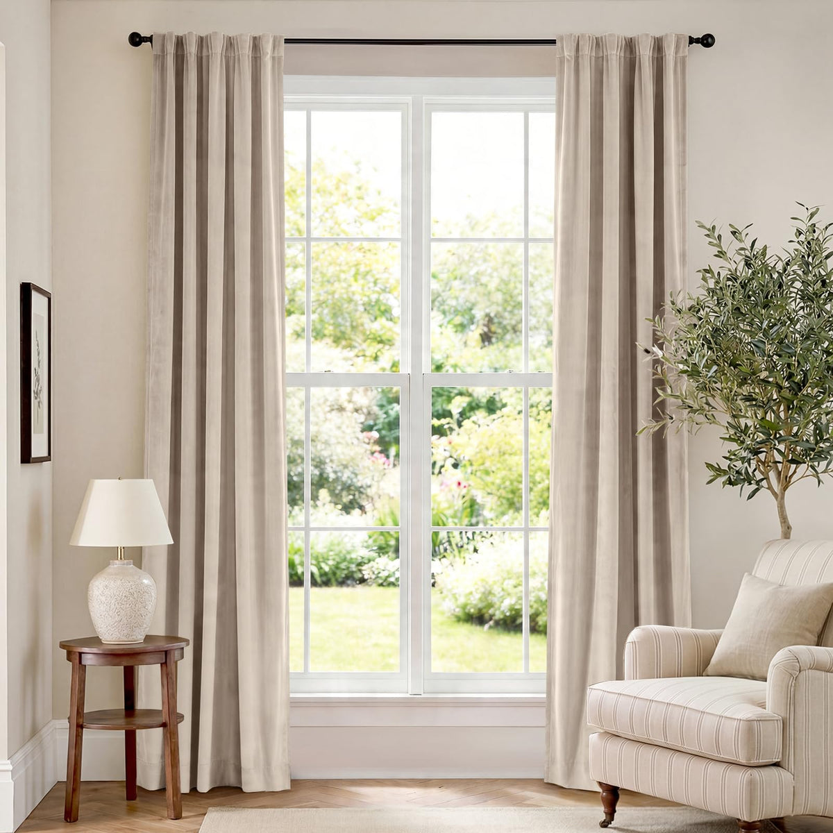 Lazzzy Blackout Curtains Thermal Insulated Curtains Room Window Drapes Super Soft Luxury Curtains for Living Room Bedroom Rod Pocket 2 Panels, 96 Inch Lined | Beige
