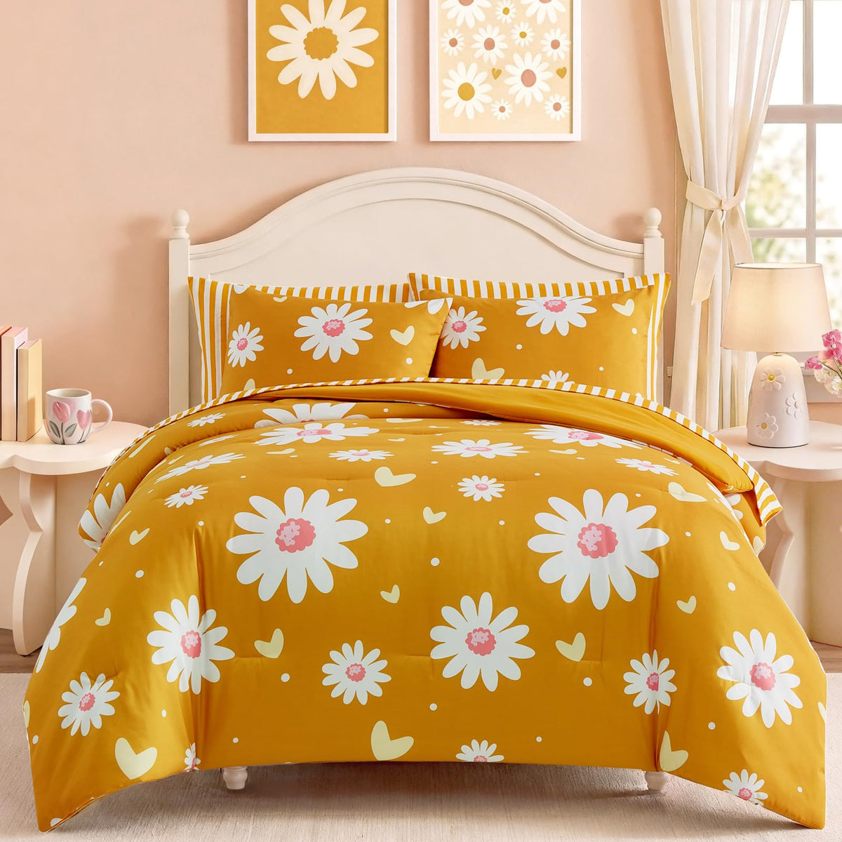 Twin XL Comforter Set for Girls Colorful Checkered Bed in a Bag 5 Pieces