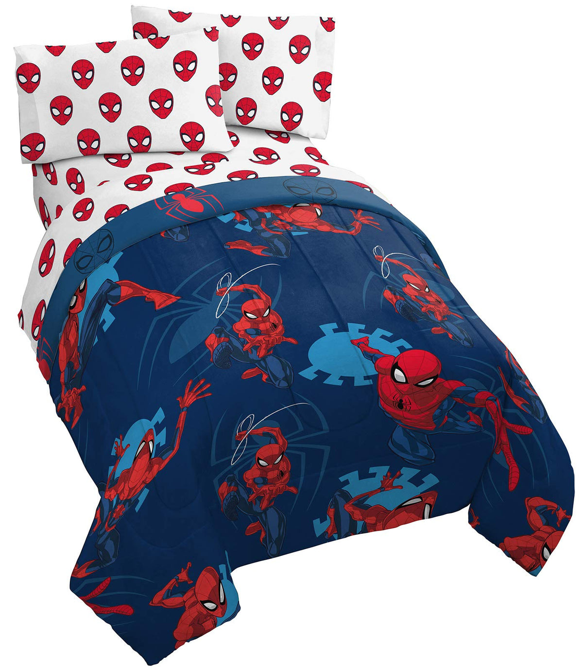 Marvel Spiderman Full Size Comforter Set 5 Piece Kids Bedding, Multi