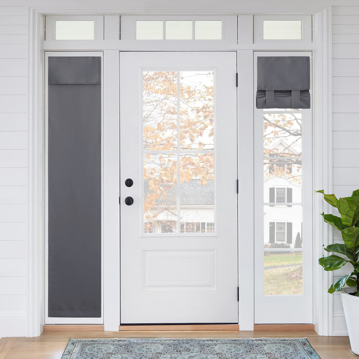 RYB HOME Blackout French Door Curtain, No Drill, W26 x L69, Black, 1 Panel
