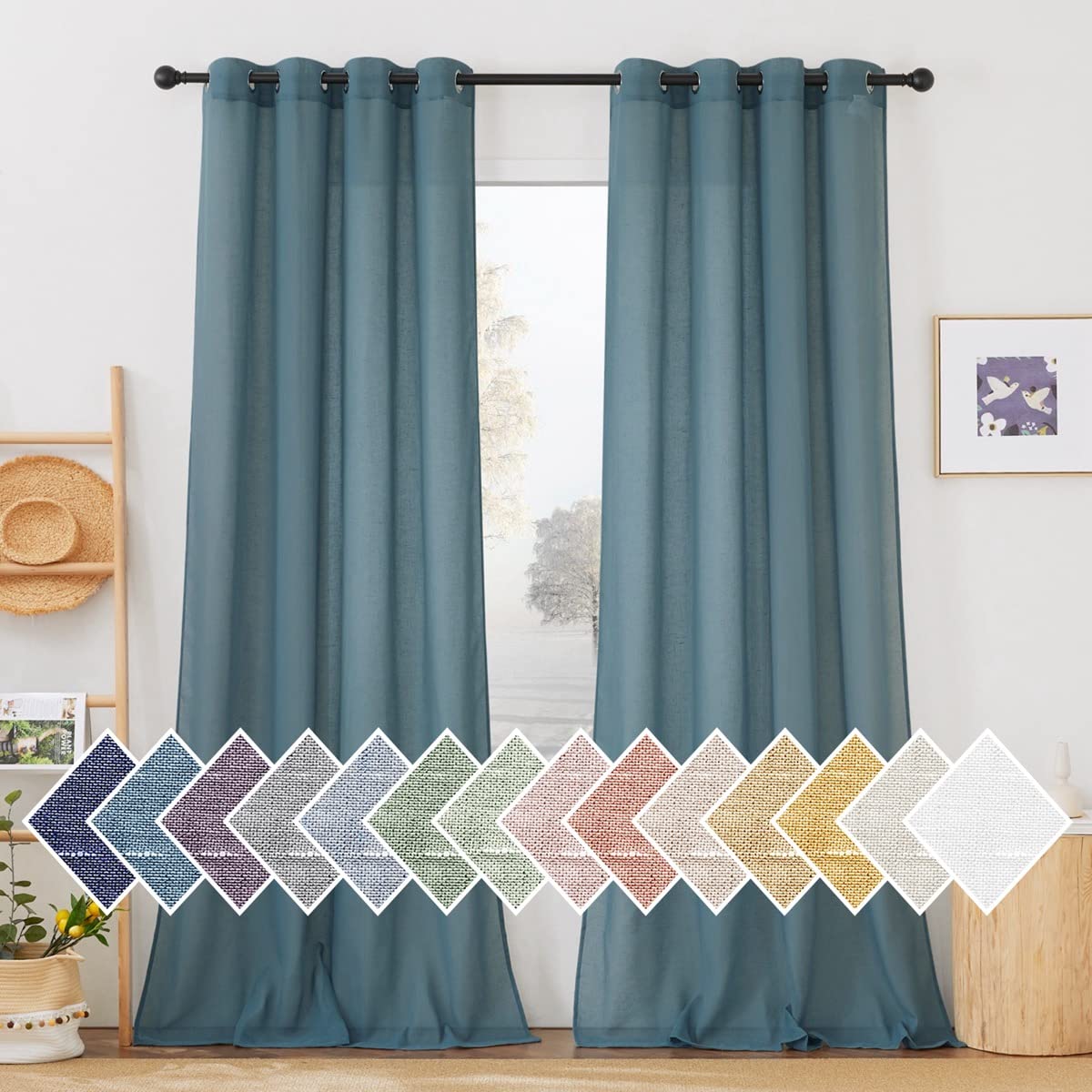 NICETOWN Semi Sheer Linen Ivory Curtains for Bedroom, W52xL84, 2 Panels