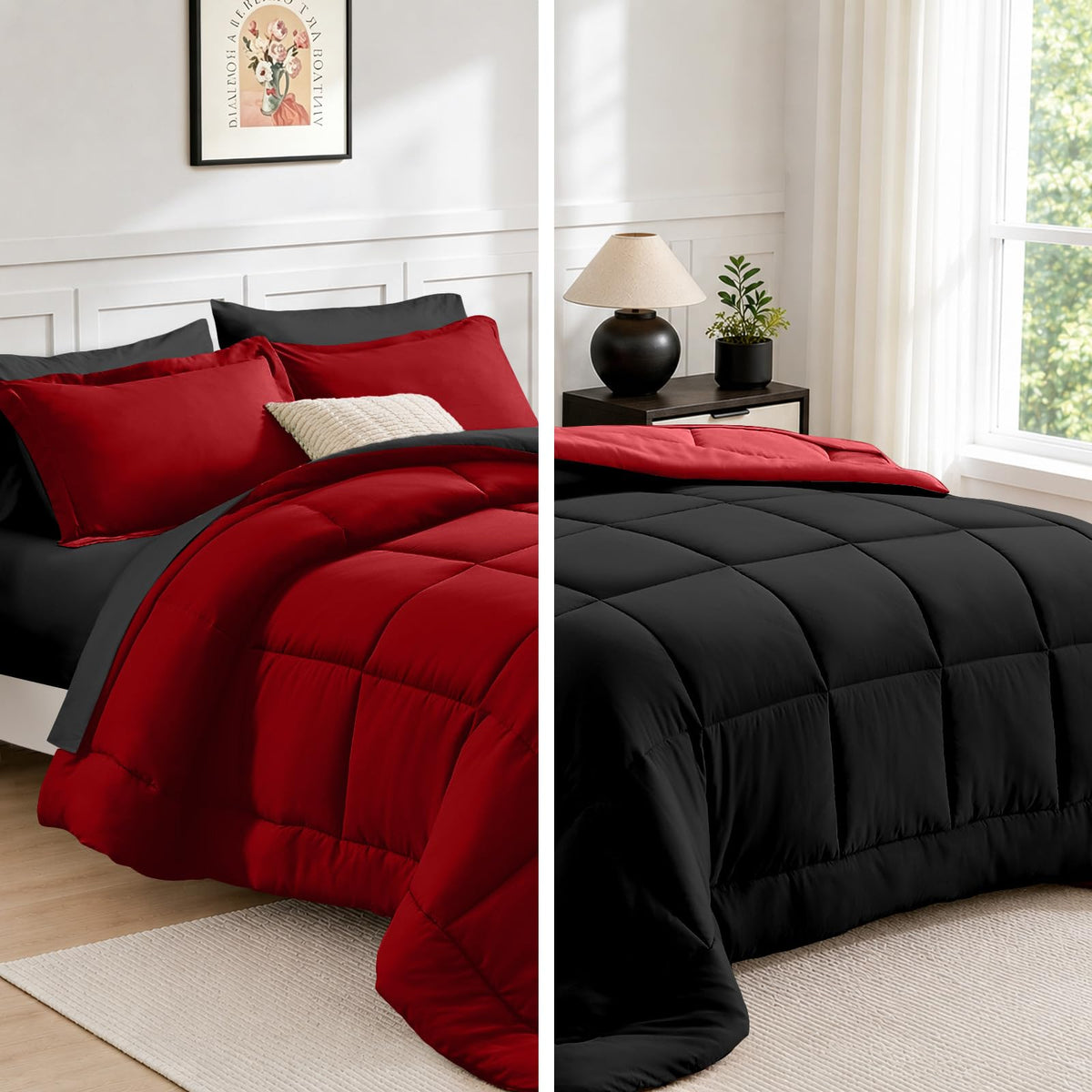 FUANNA Queen Comforter Set 7 Pieces, Reversible Bed Set, Soft Bed in a Bag