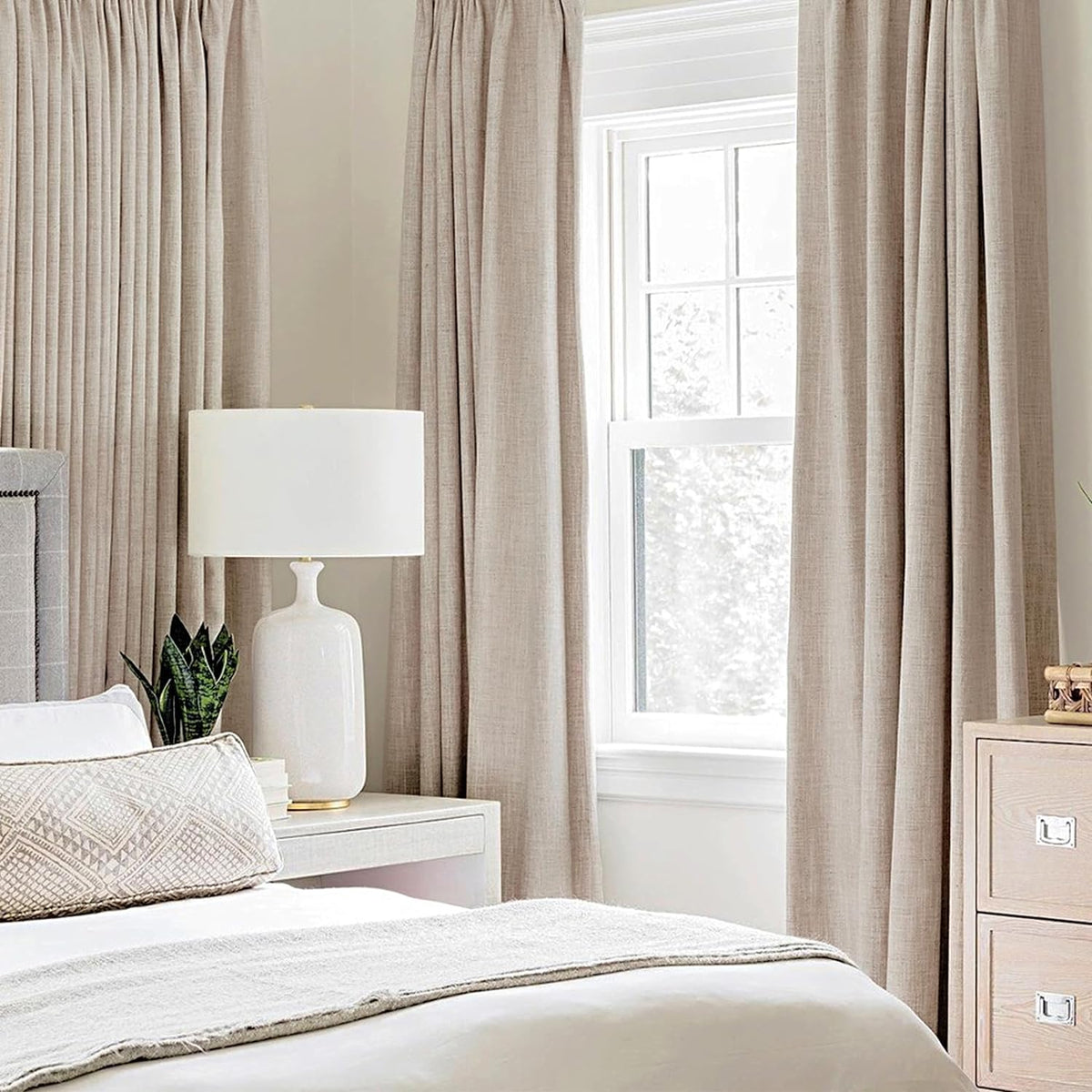 MIULEE 100% Blackout Linen Curtains for Bedroom 52x90 Inches Natural Beige
