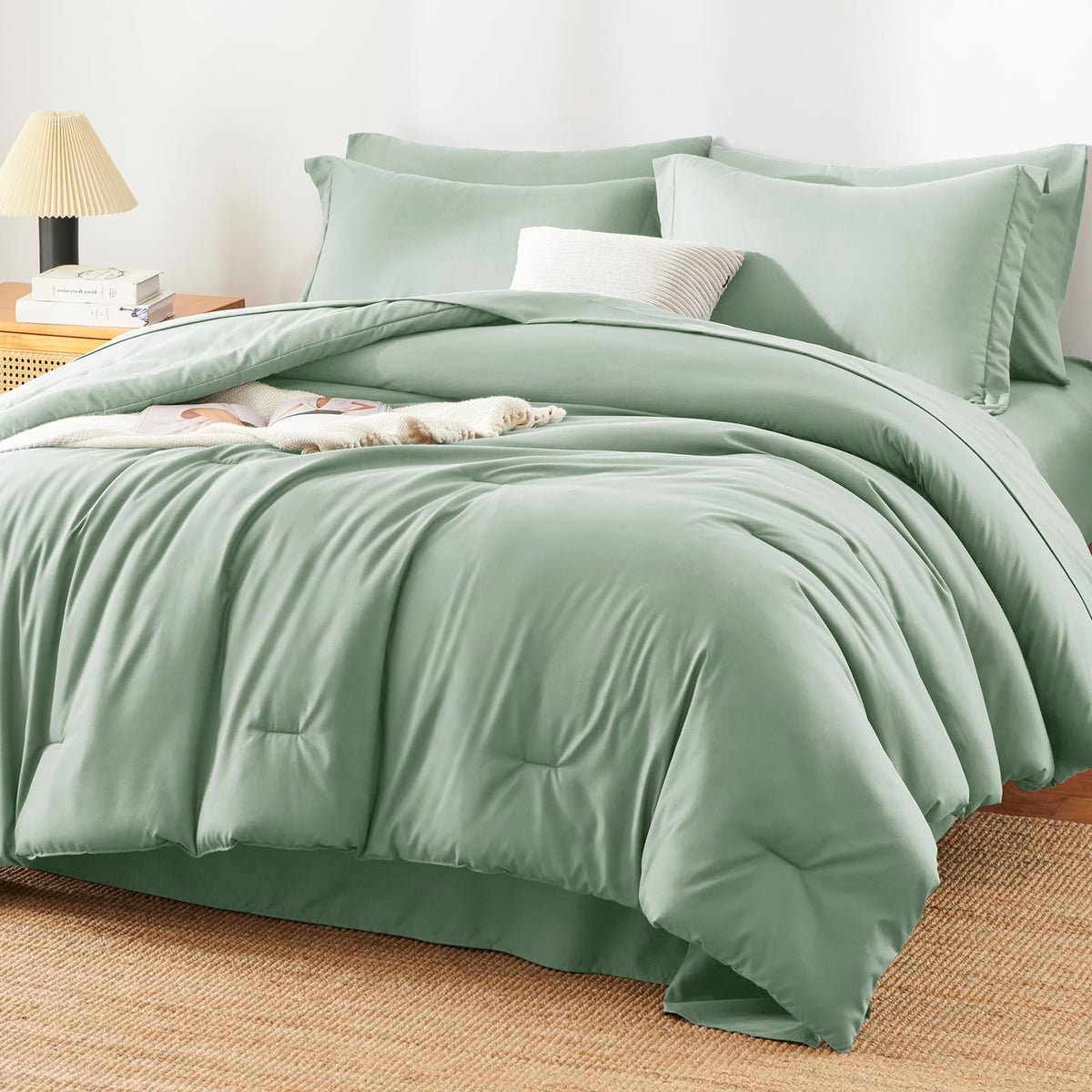 HIMEET Queen Comforter Set, 7-Piece Point-Quilted Bed in a Bag Dark Grey