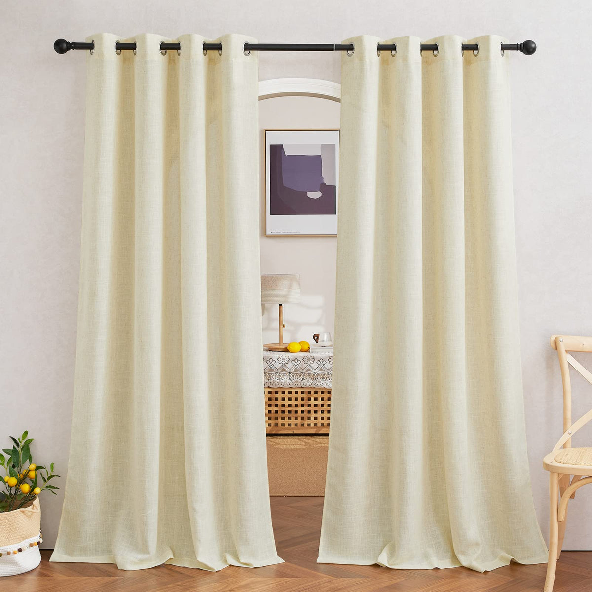 NICETOWN Semi Sheer Linen Ivory Curtains for Bedroom, W52xL84, 2 Panels