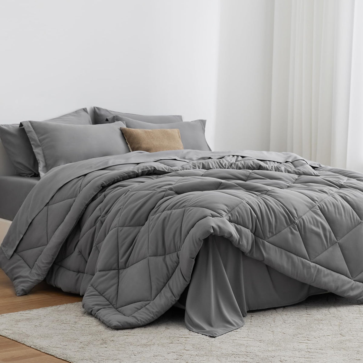 Love's cabin Queen Comforter Set, 7 Pieces Bed in a Bag, Black