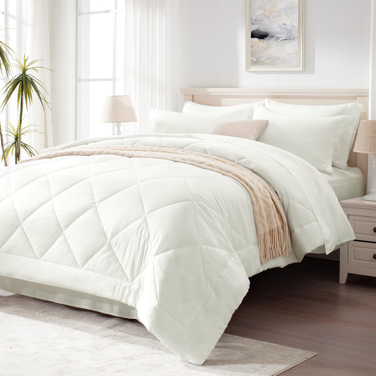Love's cabin Queen Comforter Set, 7 Pieces Bed in a Bag, Black
