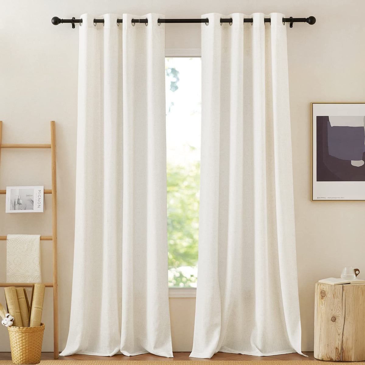 NICETOWN Semi Sheer Linen Ivory Curtains for Bedroom, W52xL84, 2 Panels